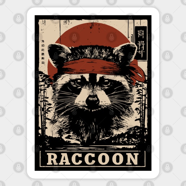 Raccoon Commando Poster - Vintage Mischievous Forest Warrior Art Sticker by TuncGK